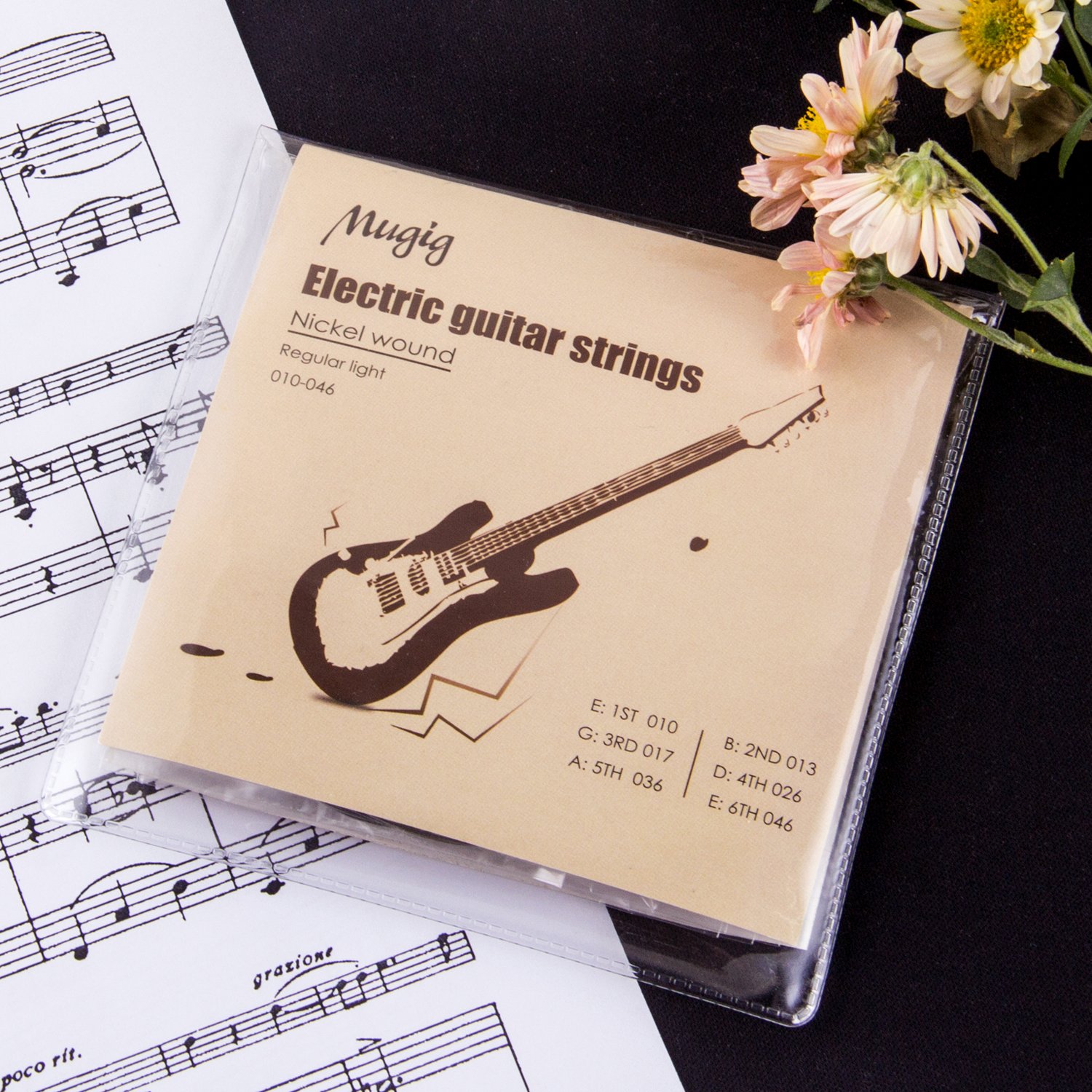 Mugig Electric Guitar Strings in Nickel-plated alloy wire + stainless steel hexagonal core for Electric Guitar, 010-046 Package of 3 Packs