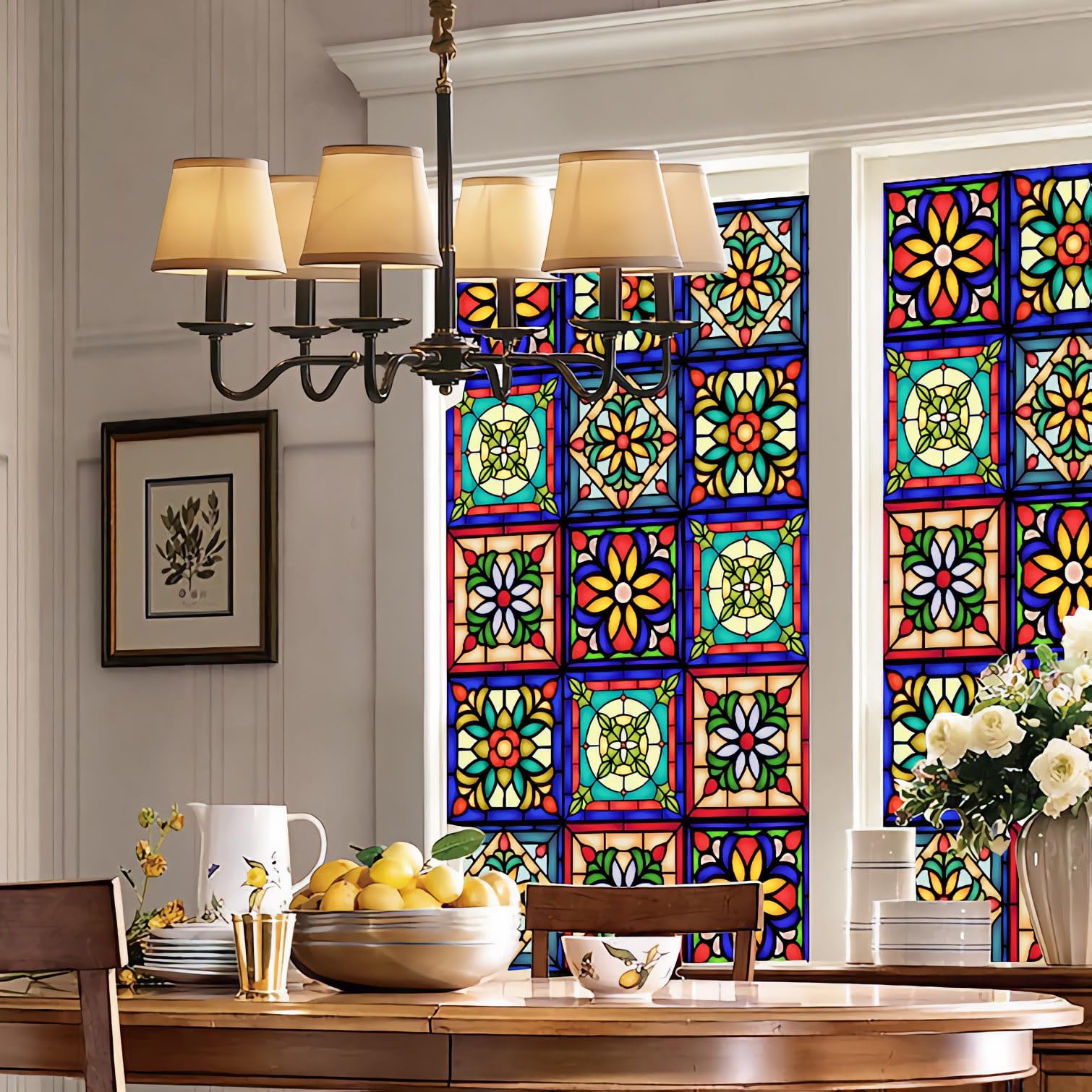 Photo 1 of Mexican Talavera Style Privacy Window Film Non-Adhesive Frosted Decorative Glass Film Static Cling Film for Bathroom Shower Room,Glass Film (Mexican Talavera 01)