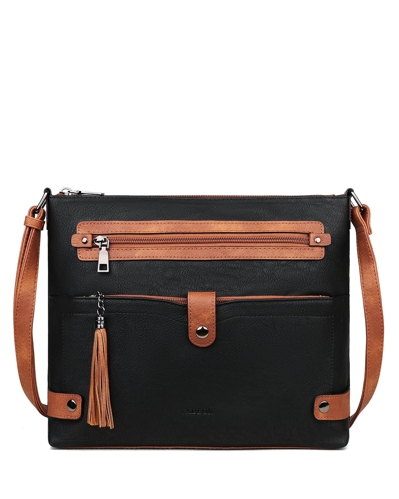 Photo 1 of **** photo stock for reference ****FADEON Large Crossbody Bags Purses for Women Crossbody Bag, Designer Leather Cross Body Purse Multi Pocket Shoulder Bag Brown