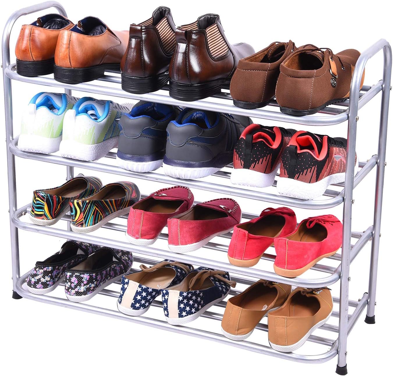 Benesta Multi-Purpose Steel Shoe Rack - (4 Tier, Silver)