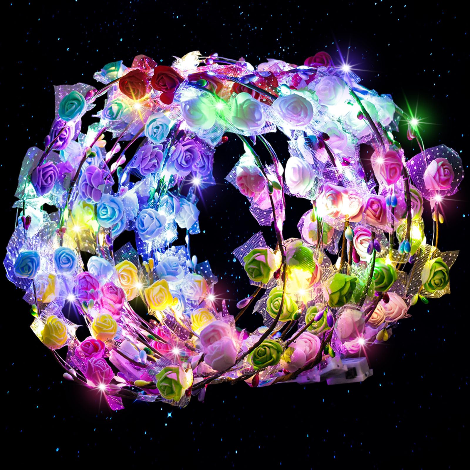 Photo 1 of LovesTown 24PCS LED Flower Crowns Headbands Halloween Party, Light Up Flower Crowns For Women, Glow in the Dark Party Supplies for Wedding Favors Birthday Cosplay Halloween Christmas