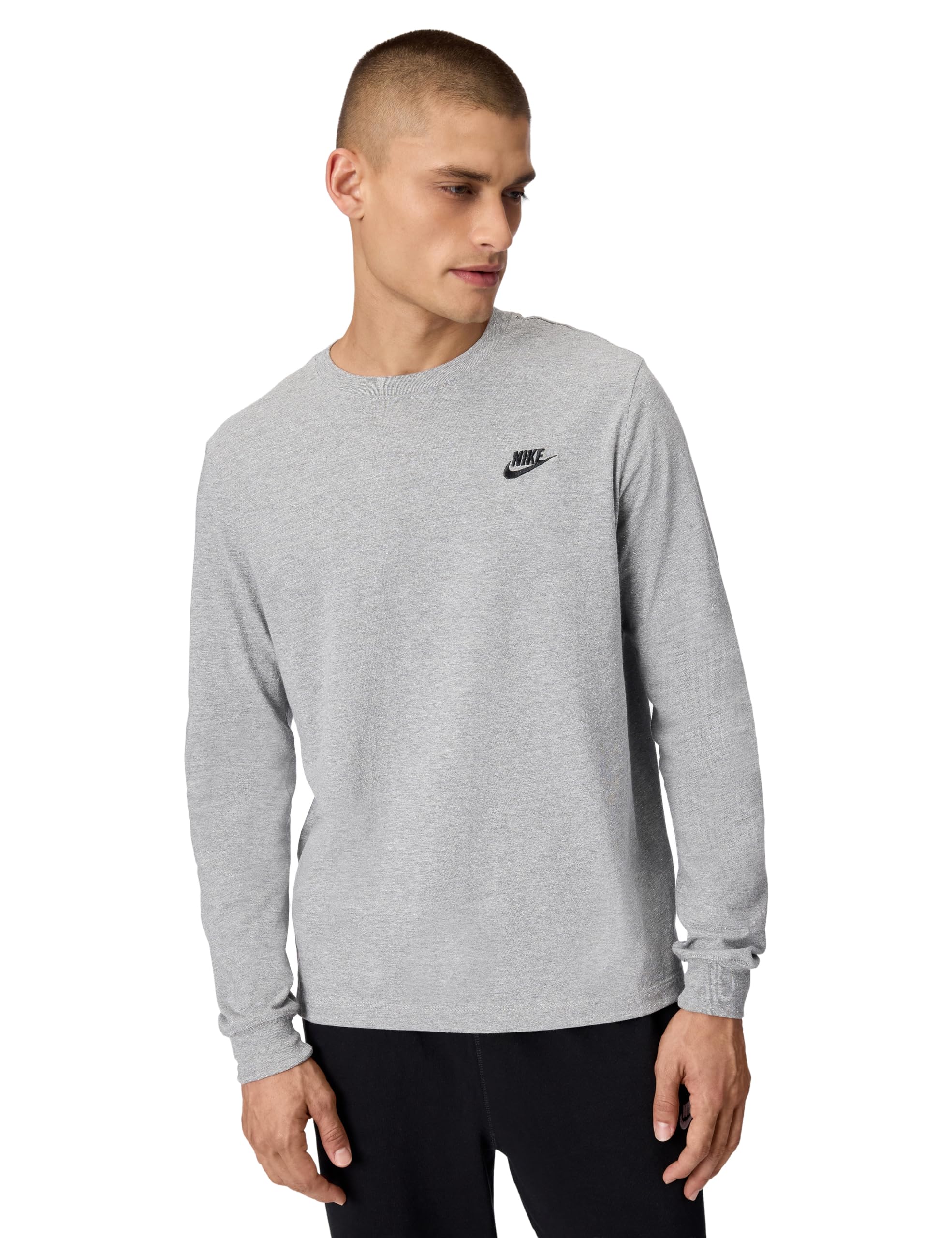 Nike Men's Sportswear Club Long-Sleeve T-Shirt, Dark Grey Heather/Black, Medium Image