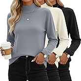 Oakgarden 3 Pack Women's Mock Turtleneck Knit Sweaters, Crew Neck Long Sleeve Tops Lightweight Thermal Pullover Basic Shirts