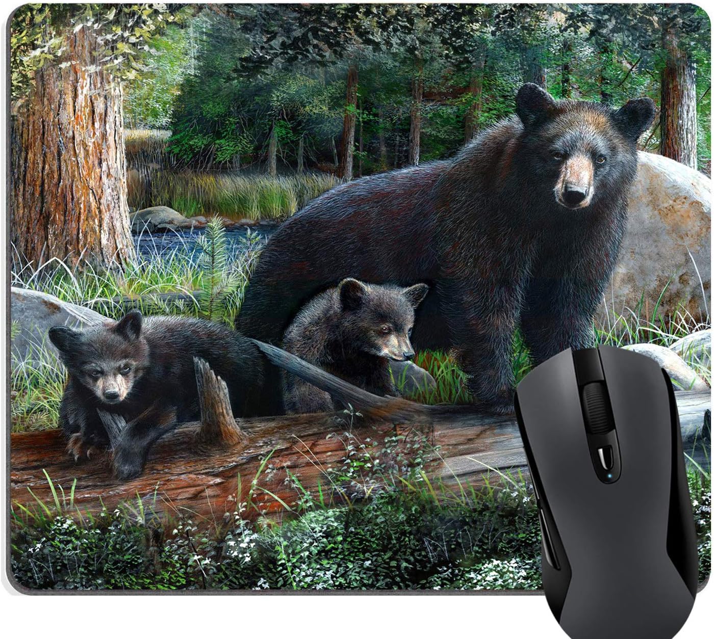 knseva Wildlife Black Bear Cubs Thick Woods Forest Mouse Pad