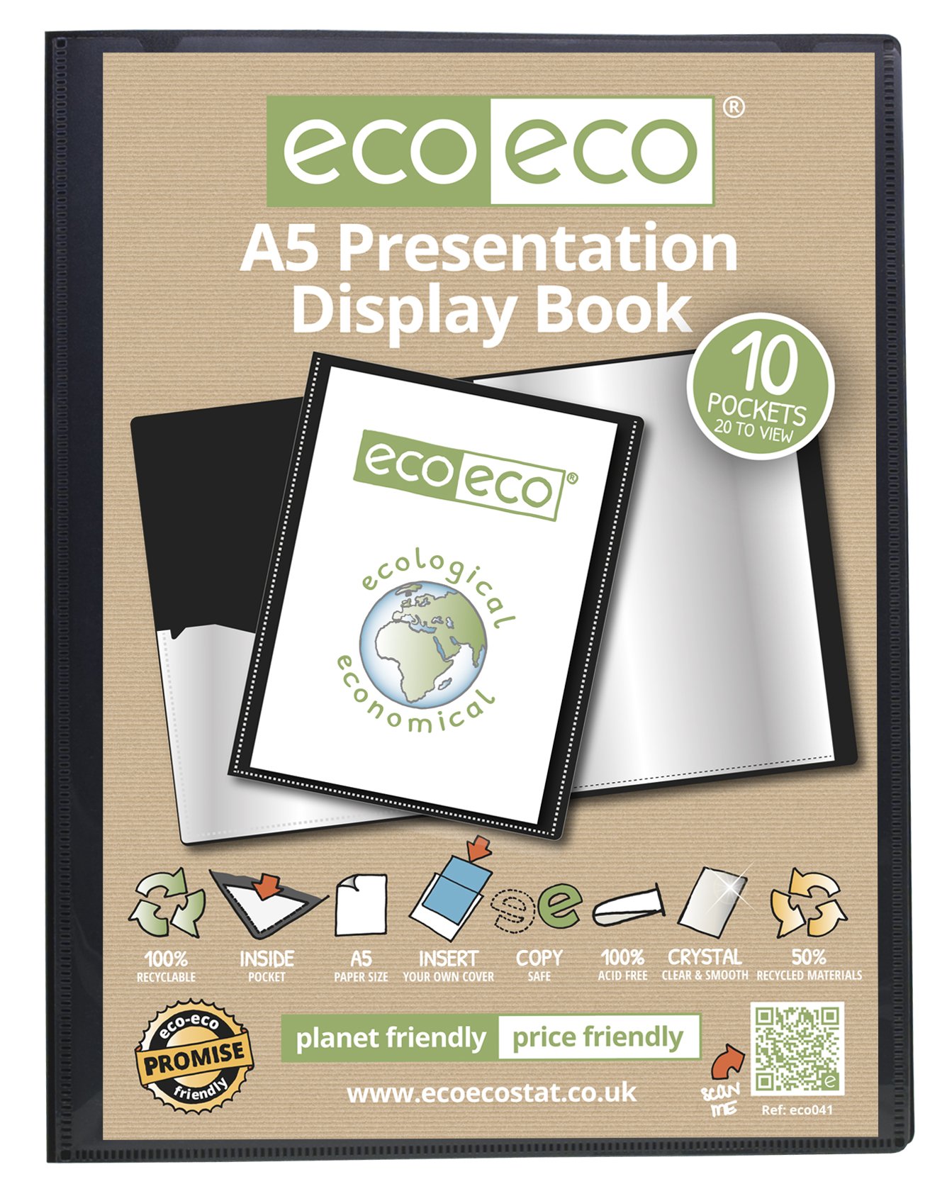eco-eco A5 50% Recycled 10 Pocket (20 Views) Black Professional Presentation Display Book