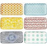 Cerkik Ceramic Rectangle Salad Plates Set - 8.1" x 4.5" Rectangular Serving Platter - Serving Trays for Sushi Dinner Dessert Pasta Appetizer - Microwave Dishwasher Safe - Set of 6 - Assorted Colors