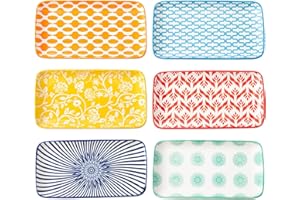 Cerkik Rectangle Serving Plates Set - 8 Inch Rectangular Ceramic Dinner Appetizer Dishes - Porcelain Platter for Sushi Salad 