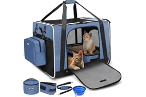 Petskd Extra Large Cat Carrier with Litter Box 24"x17"x17" for Medium Large Cat or 2 Small Cats, Collapsible Soft Sided Pet C