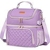 Romenrita Lunch Bags for Women, Dual Compartment Lunch Box Lunch Bag for Work, Leakproof Lunch Cooler Large Insulated Lunchbox for Adult for Women Men, Lunchbag for Picnic Beach (Purple)