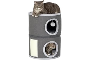 PawHut 2-Story Cat Condo Tower, 22 Inches Cat Tree for Indoor Cats with Top Perch and 2 Hideaways, Sisal Scratching Board, Re