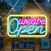 LED Neon Open Sign | 16.5" x 9" Dimmable | USB Powered, Pink/Blue/Yellow Light for Business Store Window