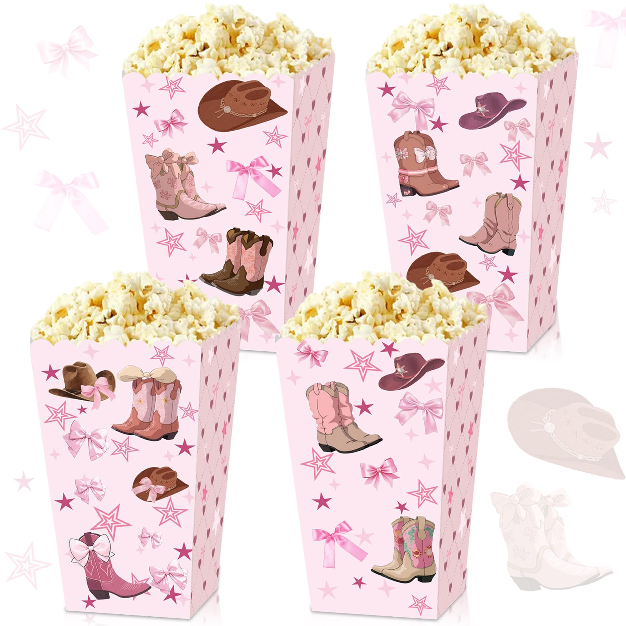Photo 1 of 12 PCS Western Cowgirl Popcorn Boxes Cowgirl Party Goodies Boxes Candy Treat Bags for Western Cowboy Birthday Bachelorette Party Favors Wild West Baby Shower Decor