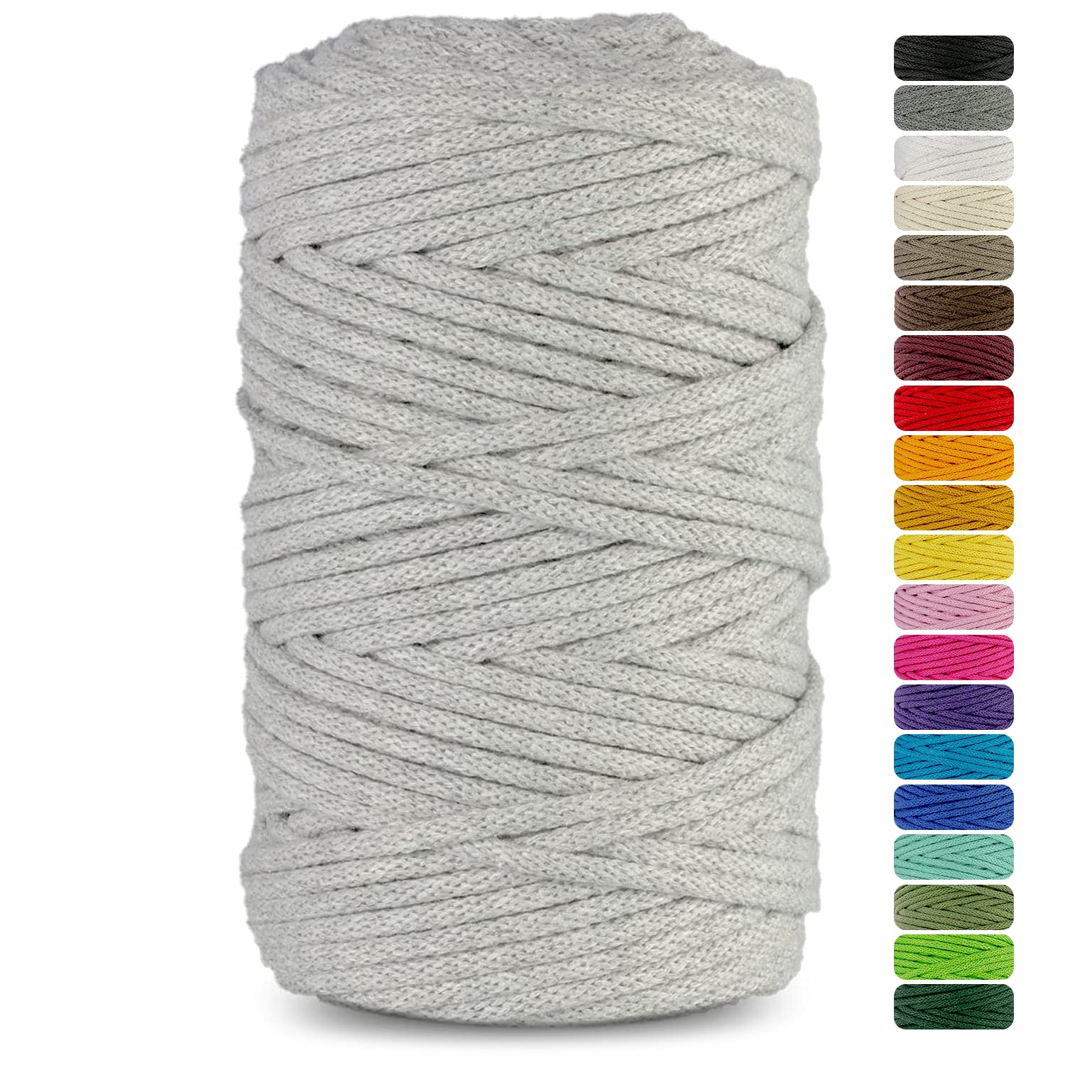 Netuno 1x Macrame Cord Braided Macramé Yarn Light Grey 5 mm x 100 m 0,2 inch x 3 937 inch Natural Twine String Cotton Cord Ideal Project Hanging Baskets DIY Handbags Decoration
