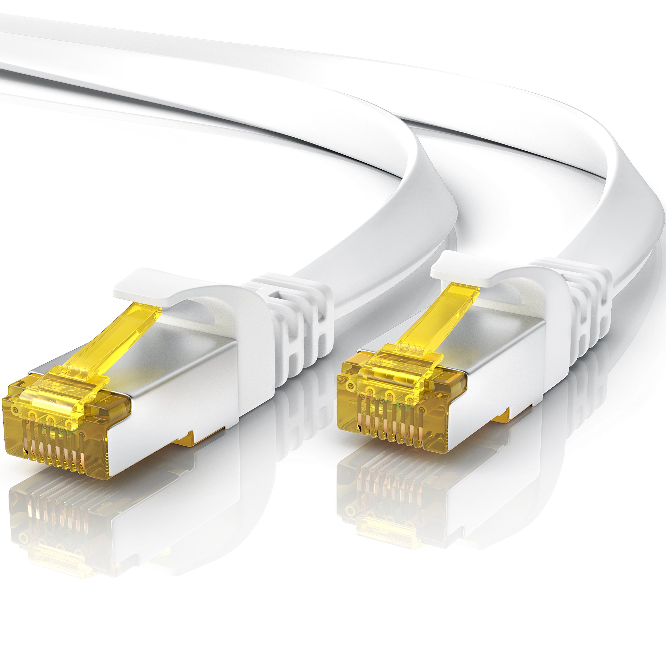 10 m CAT 7 Network Cable Flat, Ethernet Cable, Gigabit LAN 10 Gbps, Patch Cable, Flat Ribbon Cable, Installation Cable, Cat.7 Raw Cable, U FTP PIMF Shielding with RJ 45 Plug, Switch Router Modem,