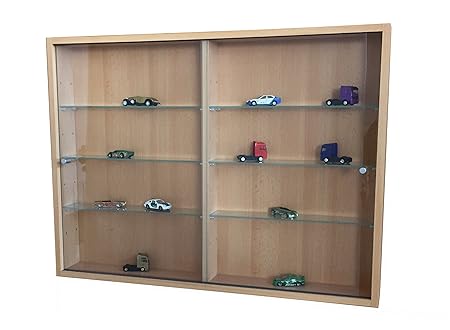 C-Möbel Sammlervitrine Glasvitrine Sammelvitrine Hängevitrine Vitrine Buche Schaukasten Glasboden 375 x 70 x 4 mm