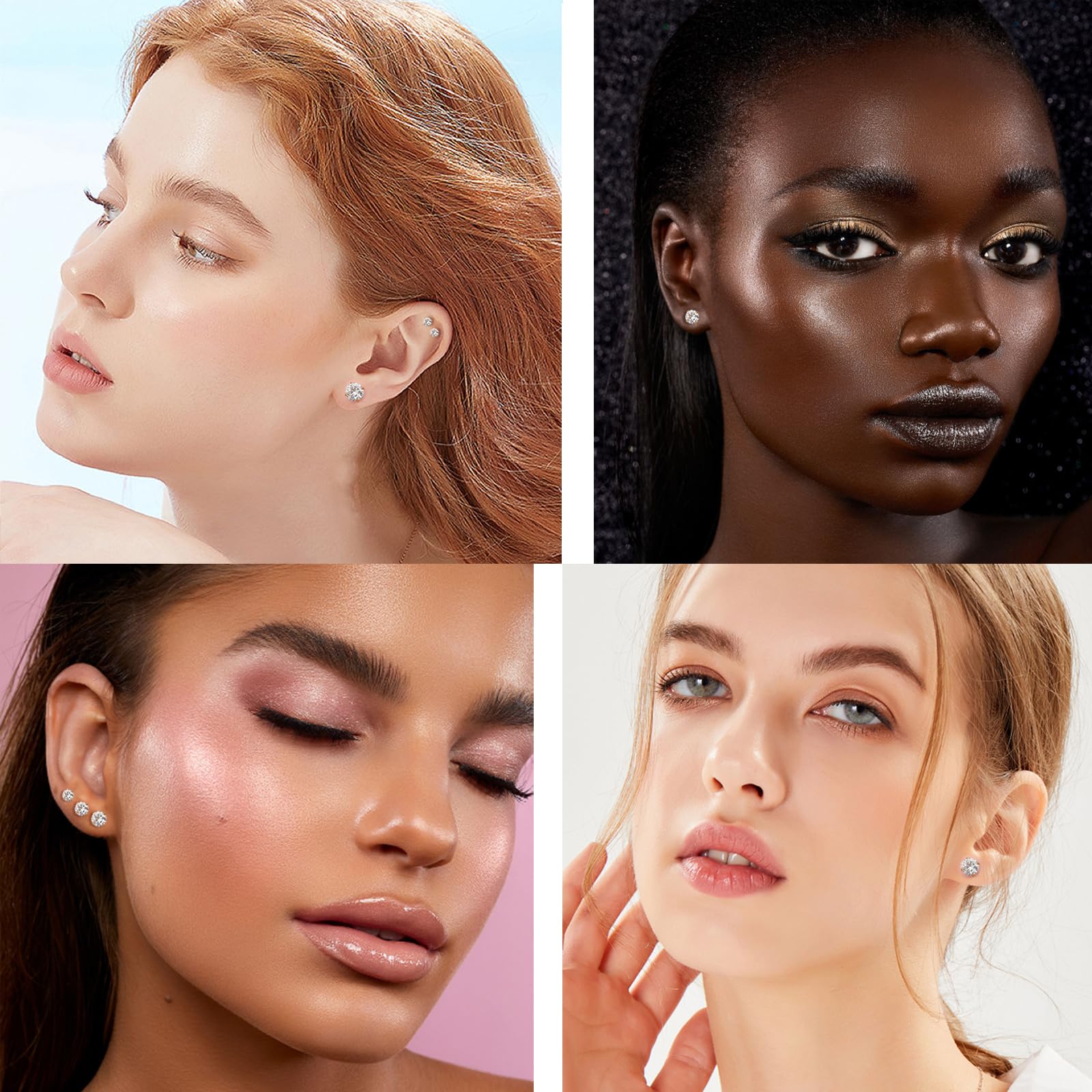 5-6 pairs Push-in Flat Back Stud Earrings Hypoallergenic Surgical Stainless Steel Cubic Zirconia Earrings Studs Set Multi-Pack, CZ Stud Earrings for Women Men Trendy Cartilage Stud Earrings 2-8mm