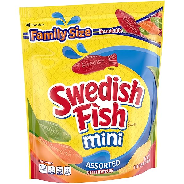 SWEDISH FISH ASSORTED MINI SOFT & CHEWY CANDY, HALLOWEEN CANDY, FAMILY SIZE, 1.8 LB BAG