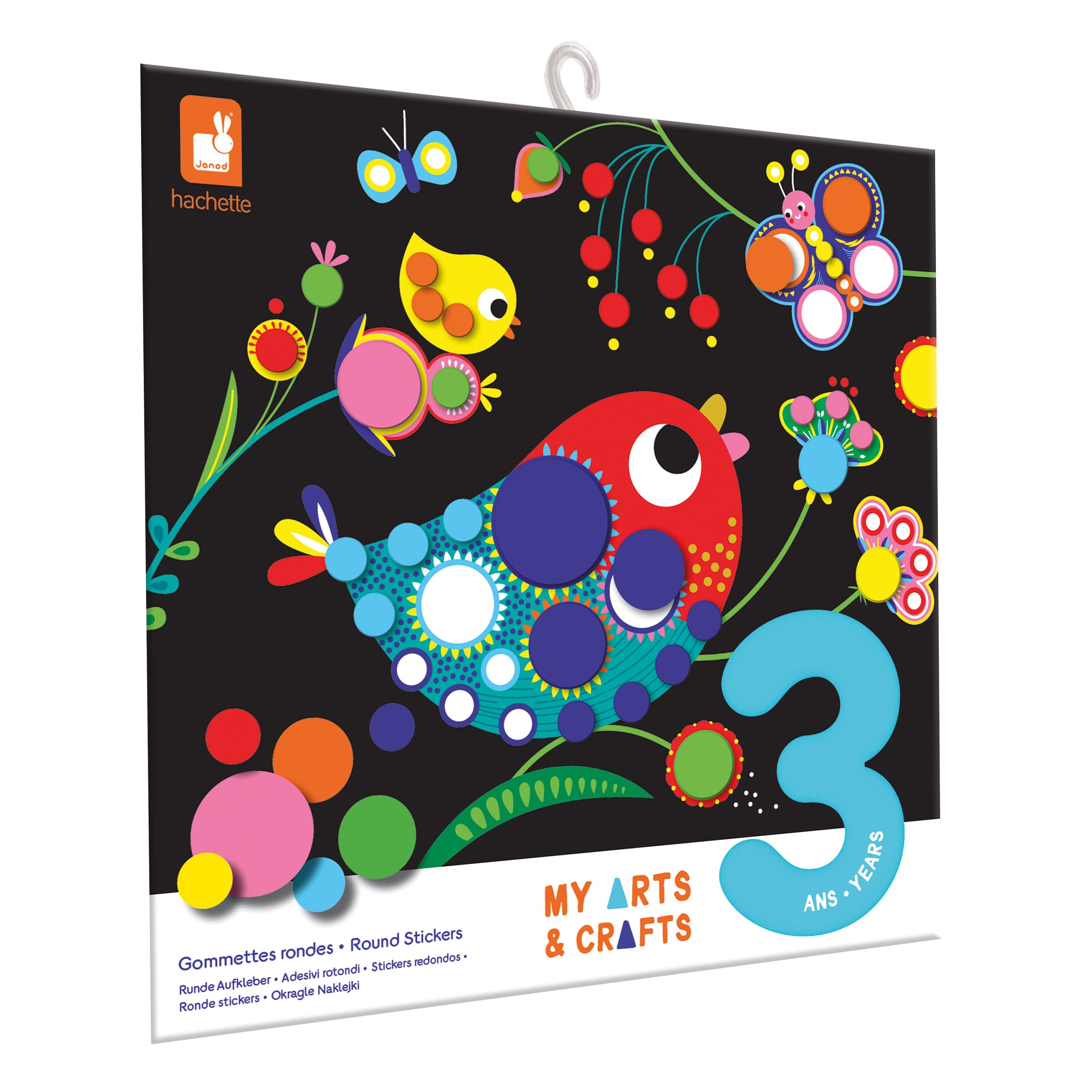 Janod - My Arts & Crafts - From 3 Years - Round Stickers - 4 Boards - Children's Creative Leisure Kit - Fine Motor Skills and Concentration - J09146