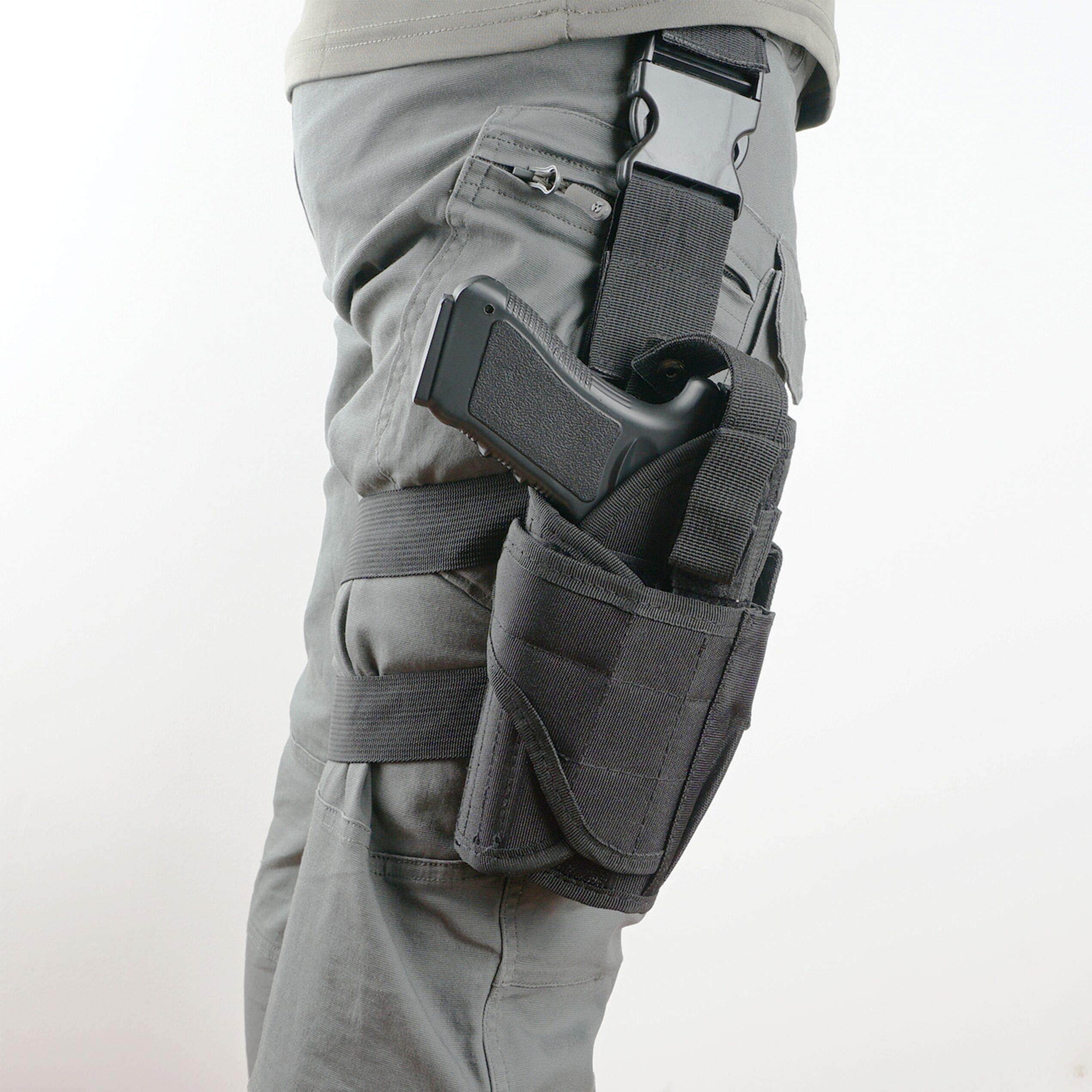 DecoDeco Drop Leg Holster Thigh, Deep Draw Holster, Tactical and Adjustable, with Magzine Pouch,Black,S