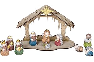 TII Woven Textured Holy Family, Friends and Stable 6 x 4.5 Resin Christmas Nativity Figurine Set of 12