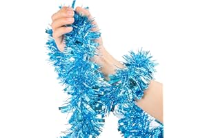 JILIMELI 26.2 Ft Tinsel Garland, Light Blue Holiday Metalic Decorations for Birthday, Wedding, Festivities, Christmas, Xmas Sparkly Garlands for All-Season Indoor Outdoor Home Party Decor