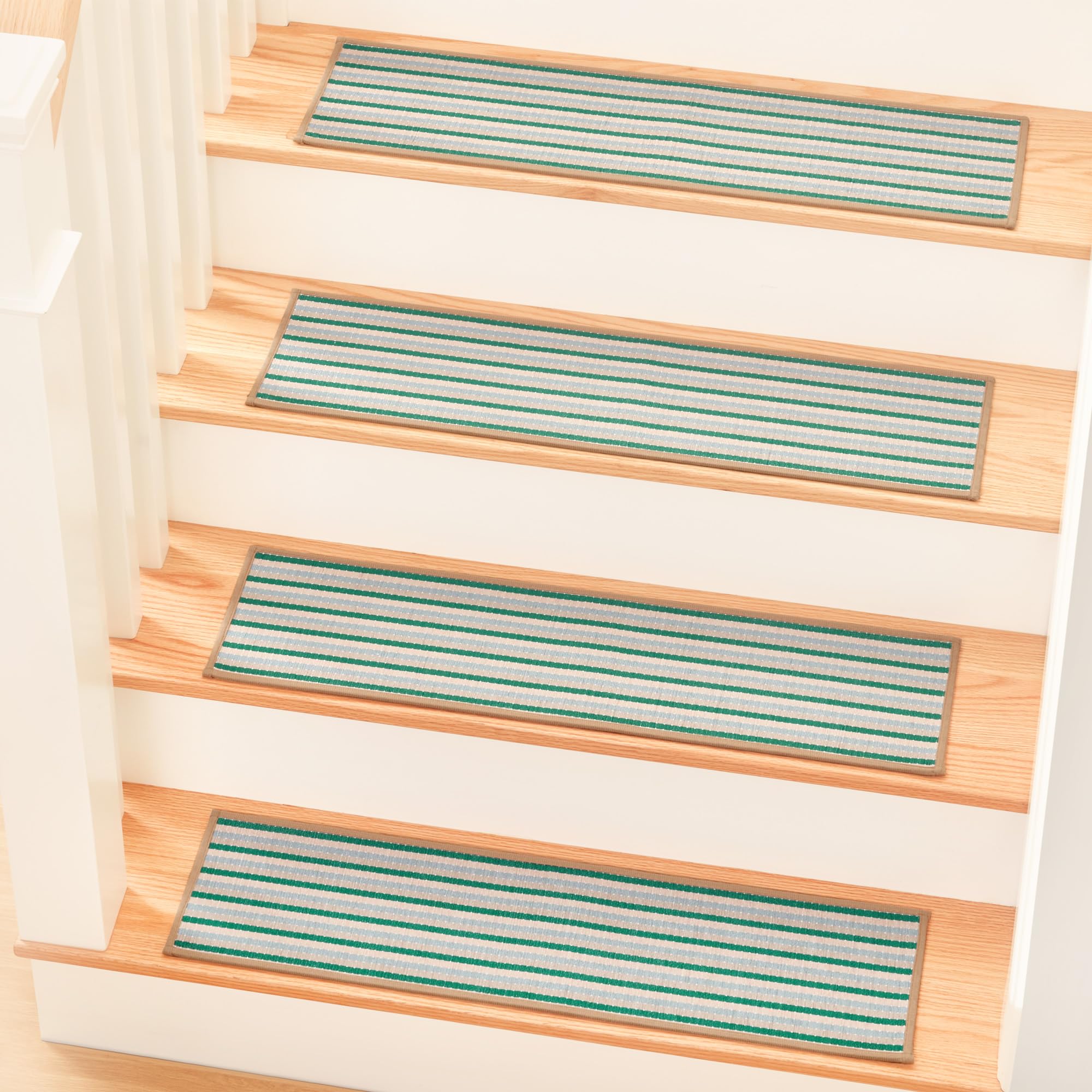 Photo 1 of MBIGM 8" X 30" (15 in Pack) Non-Slip Carpet Stair Treads Non-Skid Safety Rug Slip Resistant Indoor Runner for Kids Elders & Pets with Reusable Adhesive - Soft Stripes - Serene Sage