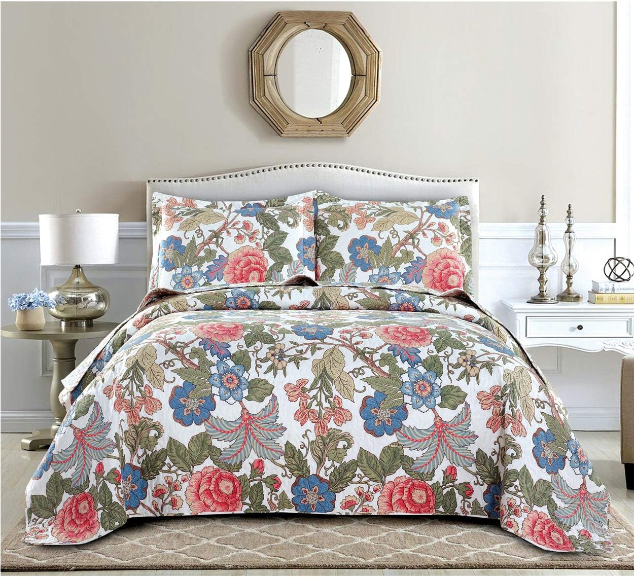Floral Quilt Set Twin Size Flower Printed Bedding Set