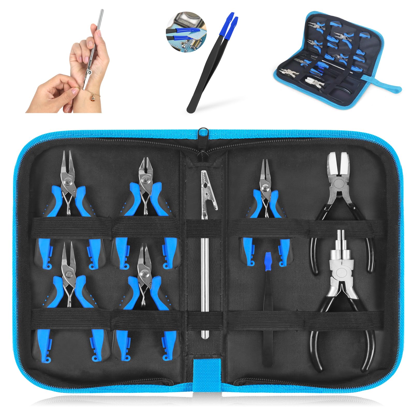 Jewellry Pliers Set, 9 Pieces Jewelry Making Tools Kit, Blue Jewelry Pliers Set, Bracelet Tool Jewelry Helper, Jewelry Tweezers, Mini Pliers for Jewelry Making Supplies DIY Crafting