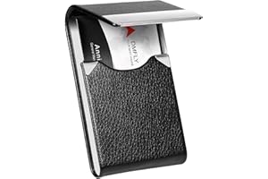 DMFLY Business Card Holder, Metal Business Card Case Pocket, Card Holder for Women & Men, Professional PU Leather RFID Blocki