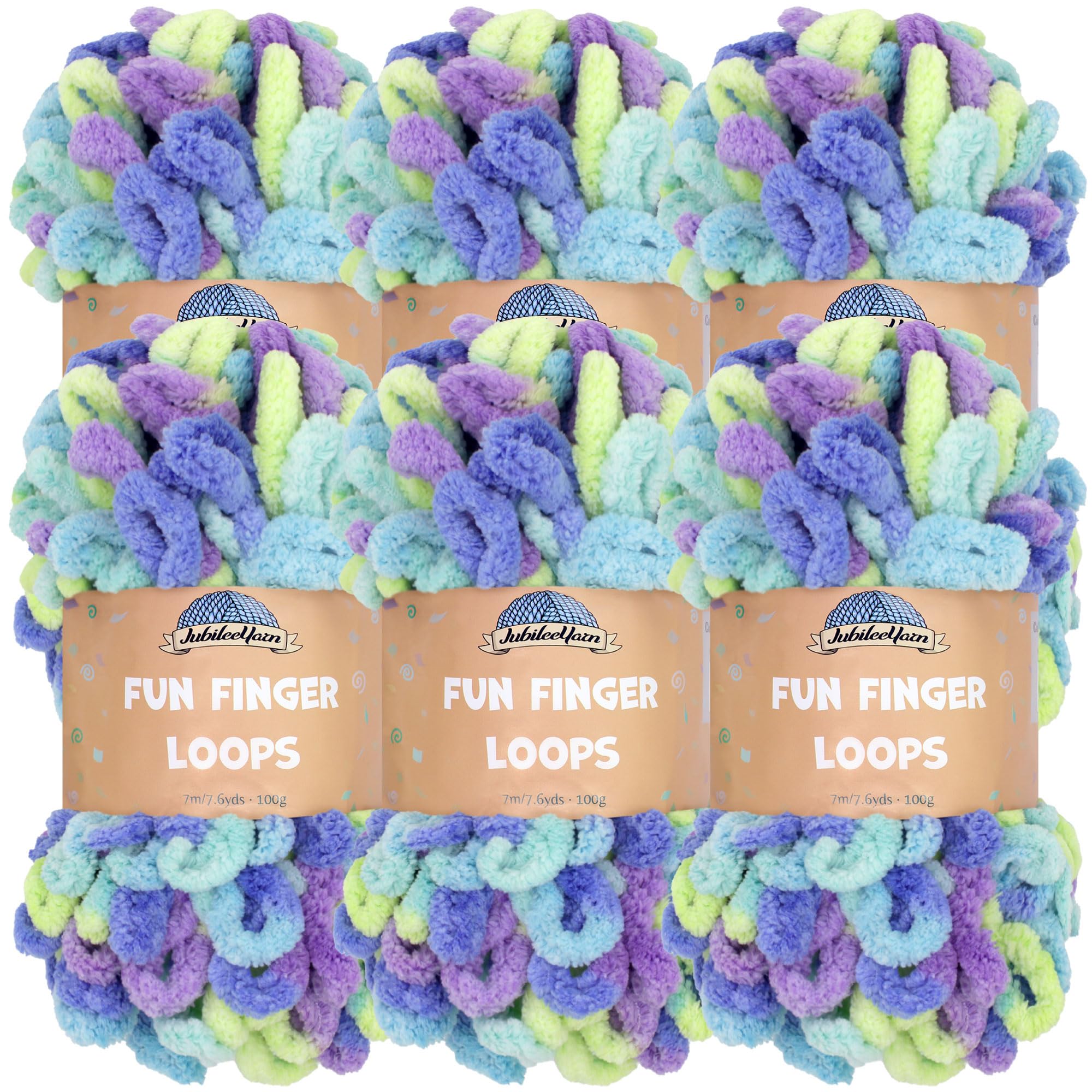 JubileeYarn Fun Finger Loops Yarn - Polyester Jumbo Weight Loop Yarn - 100g/Skein - Ersa - 6 Skeins