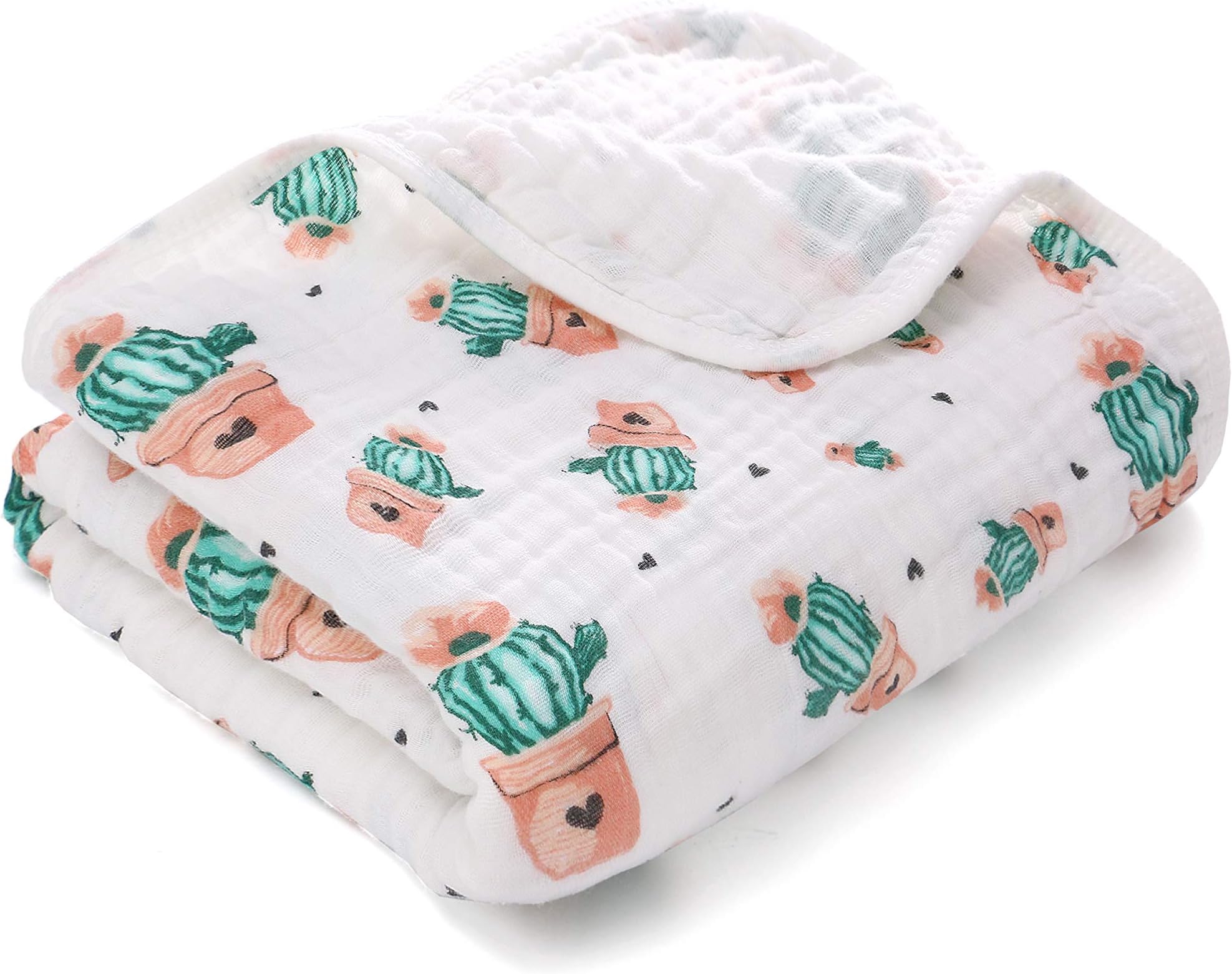 Baby Double-Layer Muslin Swaddle Blanket, 43"x59" 100% Cotton Soft Unisex for Boys or Girls Nursing Receiving Swaddle Wrap Burp Cloth Stroller Cover Bath Towel (Cactus)