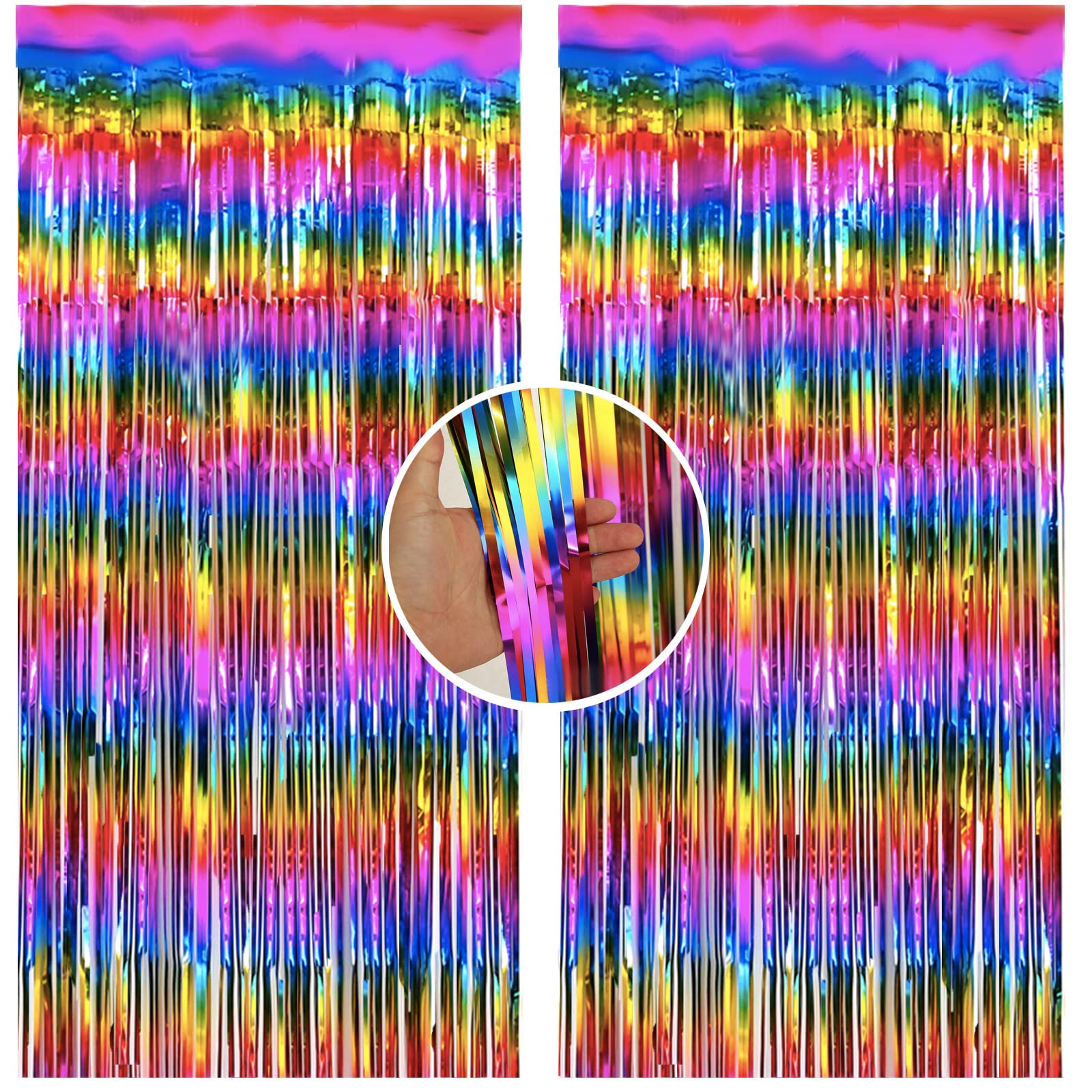 2Pcs 1m*2m Halloween rainbow Foil Curtain Door Curtain,Metallic Tinsel Curtains Party Backdrop Curtain Shimmer Curtain,Fringe Backdrop Hanging Streamer for Halloween Xmas Birthday Wedding Prom Party