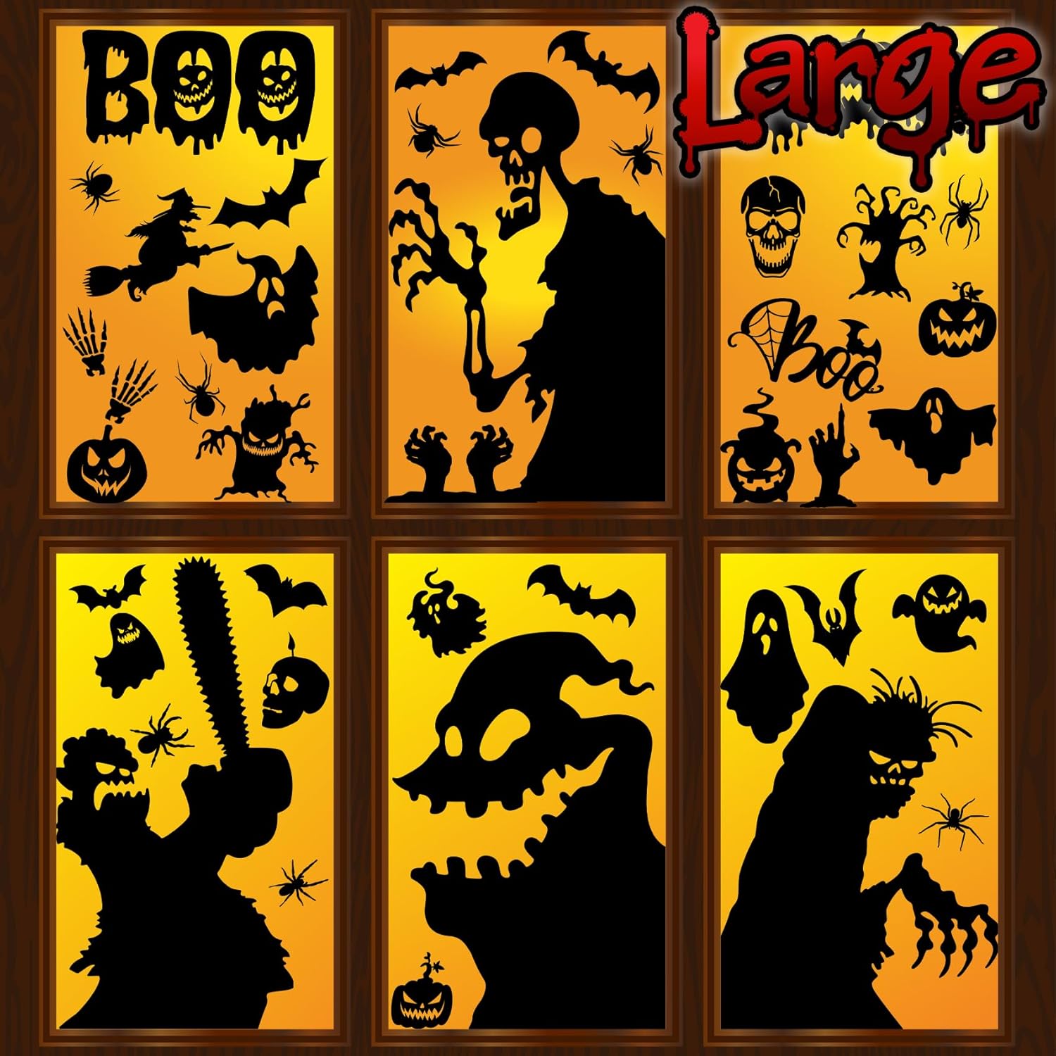 Window Treatments - Joy Bang Halloween Window Clings - Large Scary Window Silhouette Stickers Decals, Spooky Monster Zombie Window Clings, Halloween Window Decor, Halloween Window Decorations