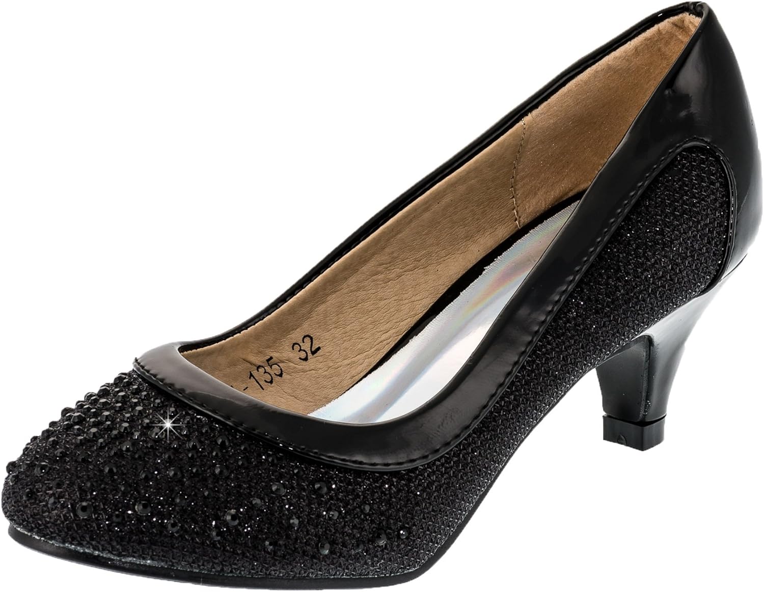 Festive children's shoes with a heel, glitter pumps Black Size 12 UK Child Amazon.co.uk Shoes