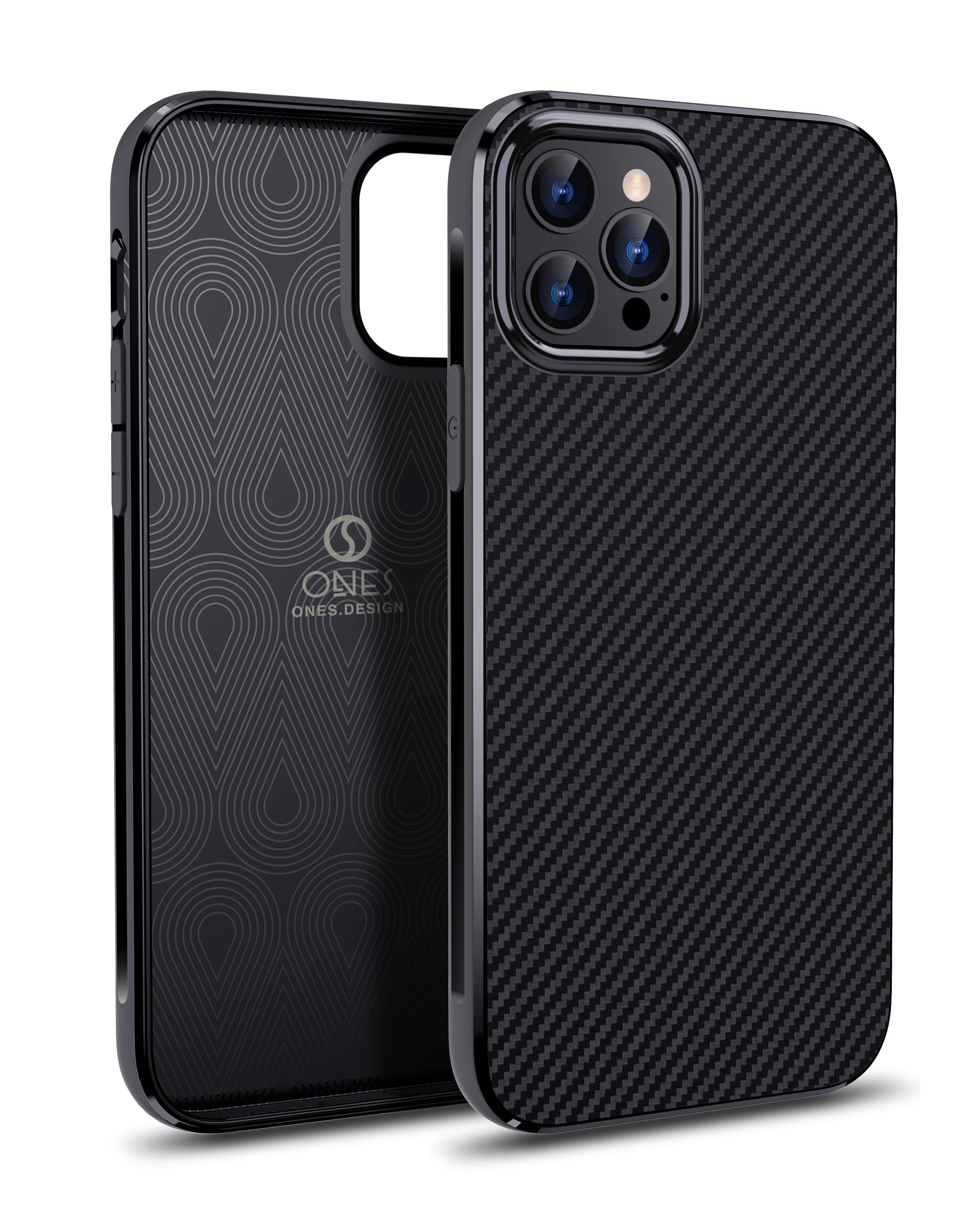ONES Thin Case for iPhone 12 Pro Max,Carbon Fiber Pattern Cover Shockproof Protective Phone Case with Minimalist Design and Scratch Resistant Fingerprint Prevention,Black