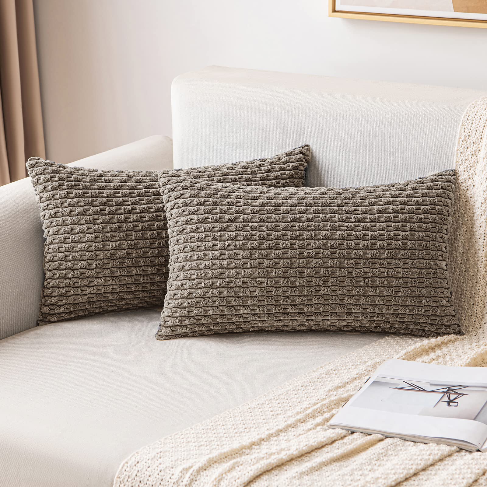 MIULEE Corduroy Cushion Covers Decorative Soft Throw Pillow Cover Square Pillowcase for Sofa Livingroom Chair Bedroom with Invisible Zipper 16x24 Inch 40x60 cm Pack of 2 Brown — image 1