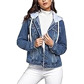 MISS MOLY Denim Jackets For Women Detachable Hoodie Button Down Causal Jean Jacket Coat
