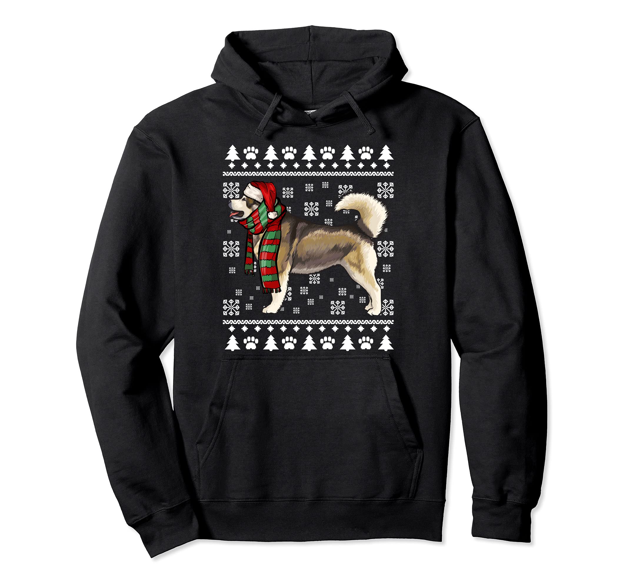 Alaskan Malamute Dog Santa Hat Xmas Ugly Christmas Pullover Hoodie