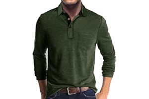 Olidarua Mens Long Sleeve Polo Shirts Casual Fashion Button Up Collared Golf T Shirts with Pocket