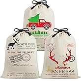 JOYIN 3 PCS Christmas Santa Burlap Sack 26" x 19", Large Canvas Drawstring Personalized Gift Bag with Reusable Cloth Pouch for Xmas Presents Package, Party Supplies, Party Favor Decorations