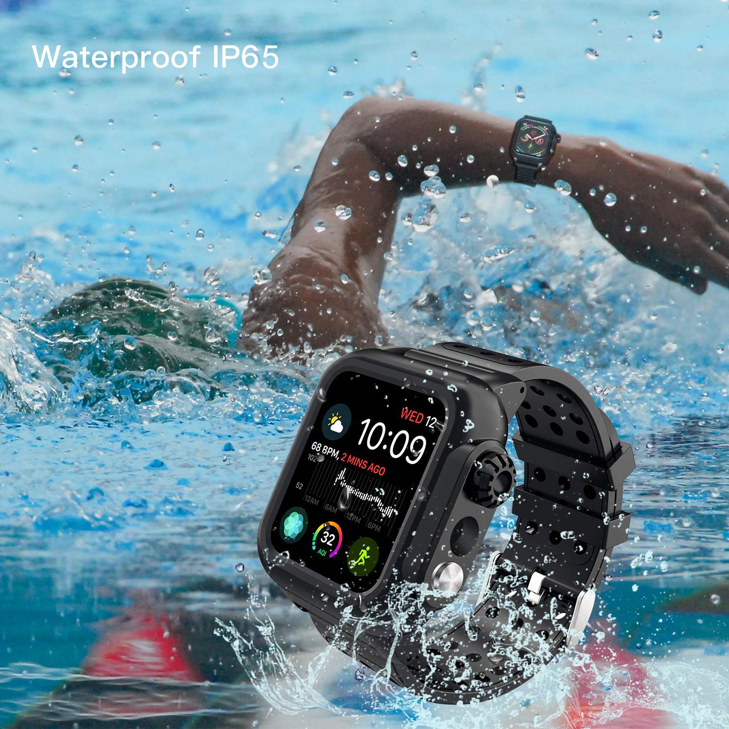 Twinkk Waterproof Case Compatible for Apple Watch Series 4 40mm with Built-in Screen Protector and Silicone Watch Band-Black