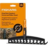 Fiskars OneClick Space-Saving Universal Rake Head for Garden Tool System | Interchangeable Lawn &amp; Garden Tool System, Rake for Plant Bed Cleanup &amp; Leaves, Angled Tines, Modular Yard Tool Attachment