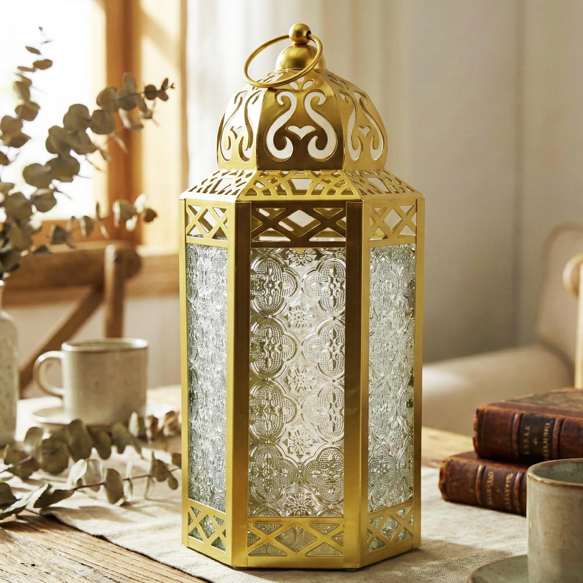Vela Lanterns Gold Metal Decorative Moroccan Lantern Candle Holder Lamp for Indoor or Outdoor Home Decor, Large — image 1