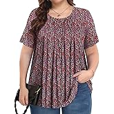 PEVRL Womens Plus Size Tops Summer Shirts Tunic Short Sleeve Crew Neck Loose Fit Blouse 1X-5X