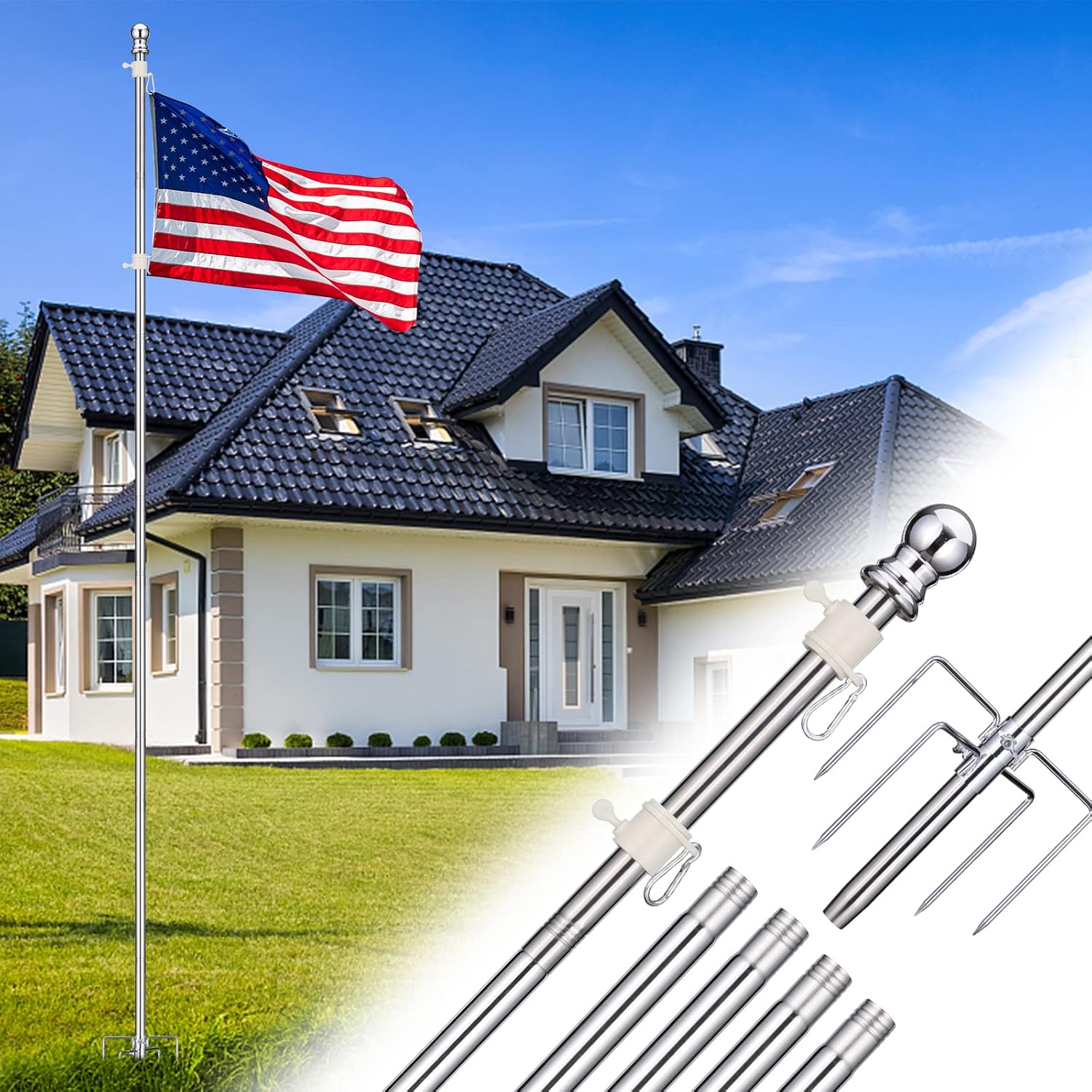 Flagpole Hardware - Ground Flag Poles for Outside House - 1