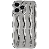 Caseative for iPhone 14 Pro Max Case, Silver | Water Ripple Pattern Curly Wave Frame Soft