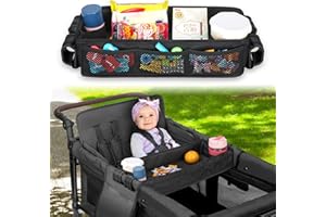 AROUY Stroller Snack Tray Attachment - Universal Stroller Snack Tray for Wonderfold Wagon W4 Accessories - Snack Tray for Kids - Easy to Clean Stroller Wagon Snack Tray with Cup Holder (L (W4 Model))