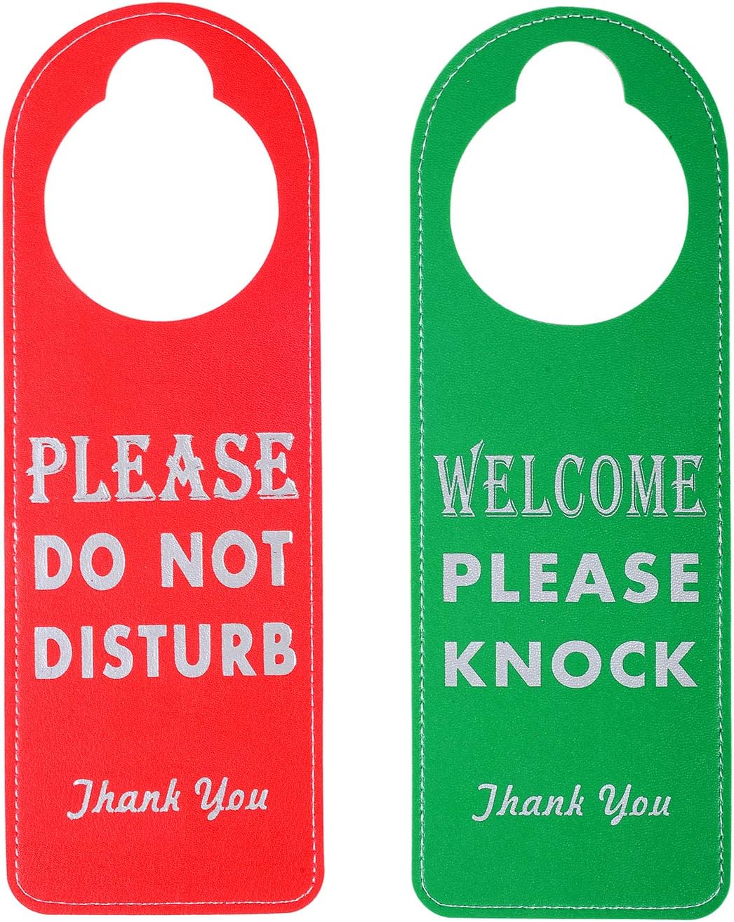 Kichwit Do Not Disturb Sign, 2 Pack Door Knob Hanger Sign, Welcome Please Knock Sign (Red + Green)