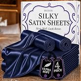 DECOLURE Satin Sheets Queen Size | Softer Than Silk | Luxury 4 Pc Bed Set | Gentle on Hair &amp; Skin | Silky, Shiny Weave | 15 In Deep Pocket w Corner Straps | Queen Sheet Set | Navy Blue