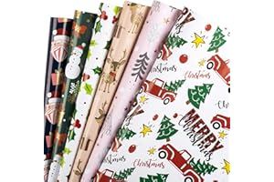 WRAPAHOLIC Wrapping Paper Sheet - Santa Claus and Red Truck with Trees Design, Perfect for Christmas, Holiday, Baby Shower - 1 Roll Contains 6 Sheets - 17.5 inch X 30 inch Per Sheet